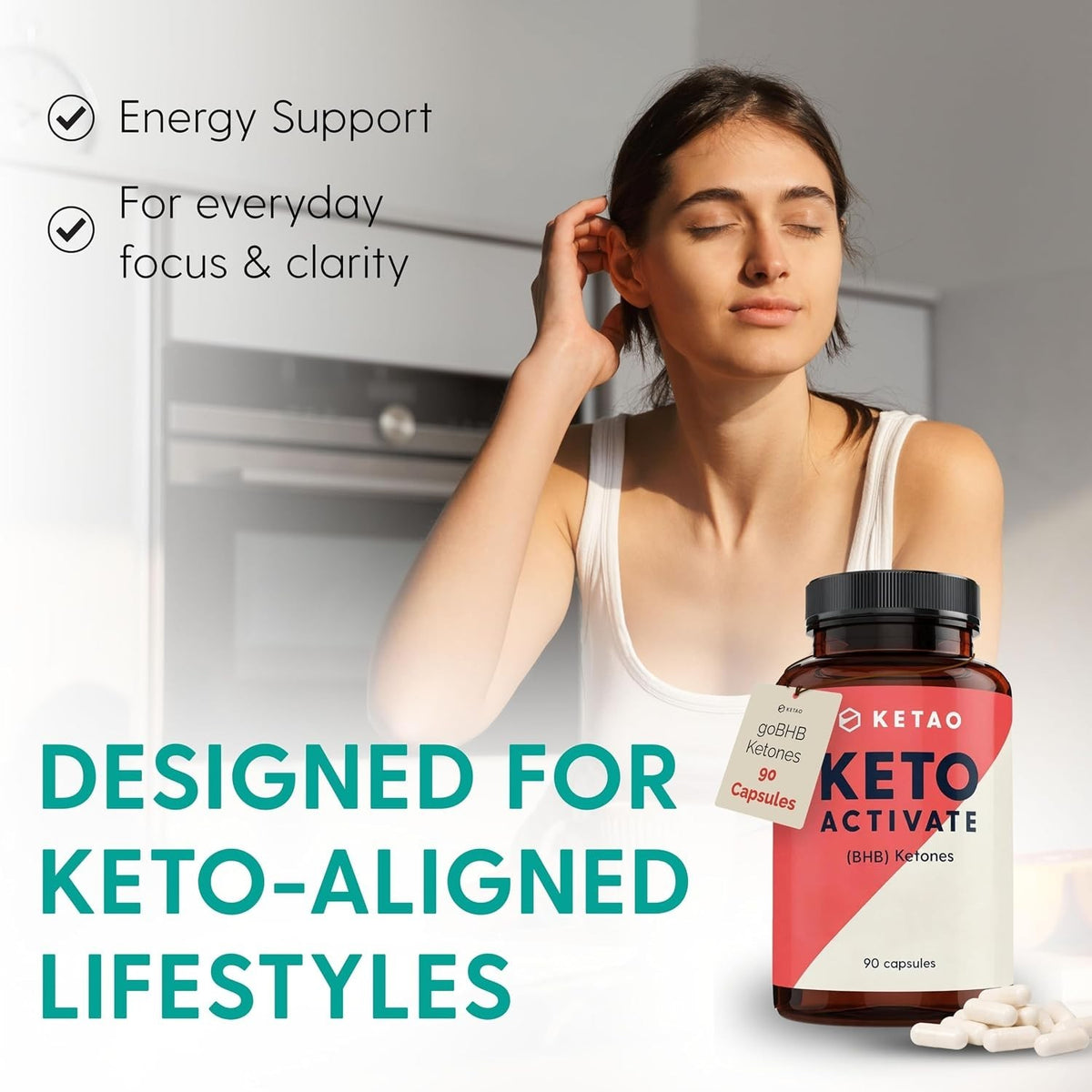 Keto Activate 90 Capsules Exogenous Ketones goBHB Keto Pills Zero Sugar - Ketao