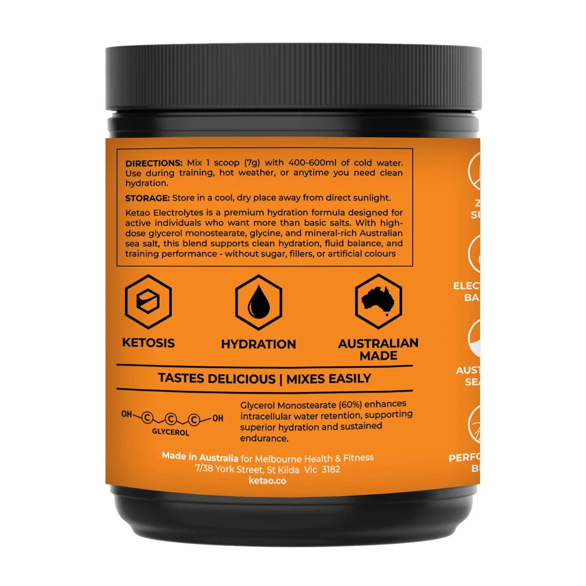 Electrolytes Mandarin Hydration Powder Zero Sugar 210g 30 Servings - Ketao