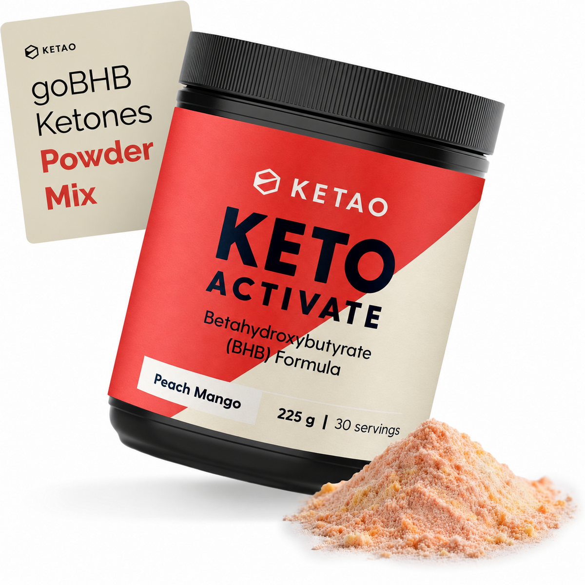Keto Activate BHB Powder Exogenous Ketones Peach Mango 225g 30 Servings - Ketao