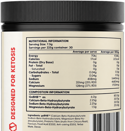 Keto Activate BHB Powder Exogenous Ketones Peach Mango 225g 30 Servings - Ketao
