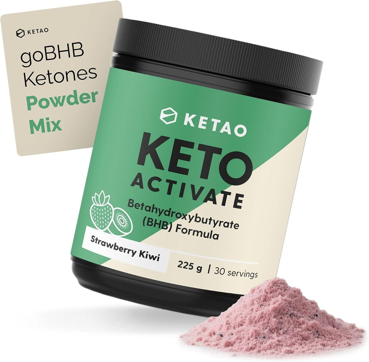 Keto Activate BHB Ketones Powder Strawberry & Kiwi 225g 30 Servings - Ketao