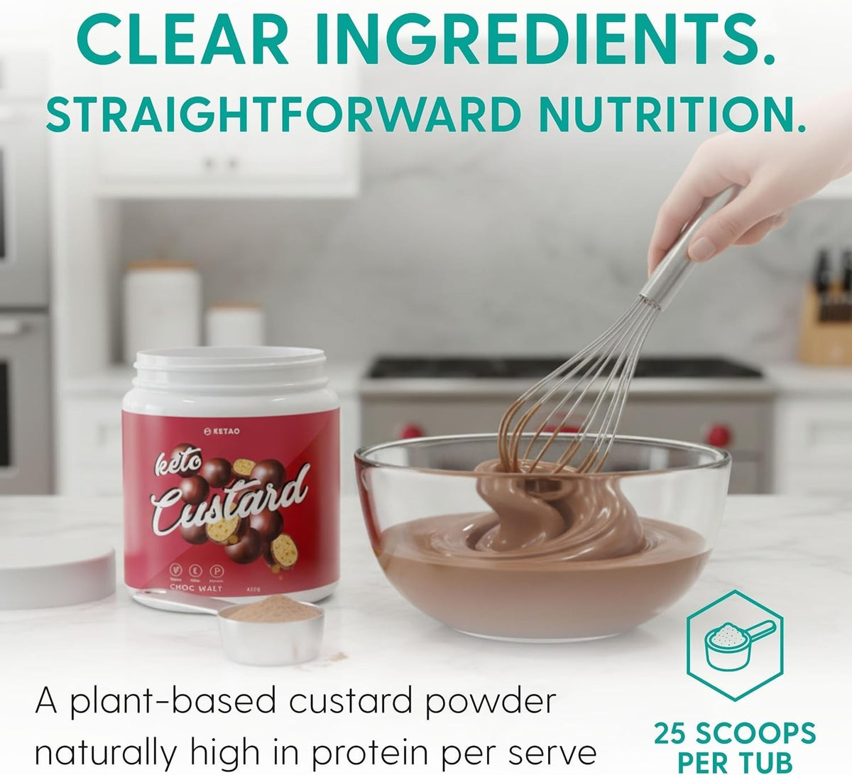 Keto Custard Choc Malt 425g Vegan Pea Protein Low Carb Keto Dessert - Ketao