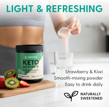 Keto Activate BHB Ketones Powder Strawberry & Kiwi 225g 30 Servings - Ketao