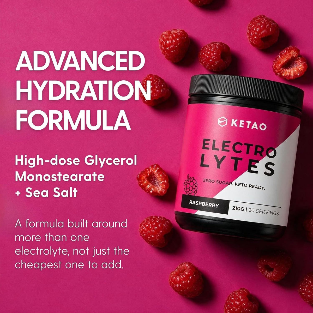 Electro Lytes Raspberry 210g 30 Servings Zero Sugar Keto Hydration - Ketao