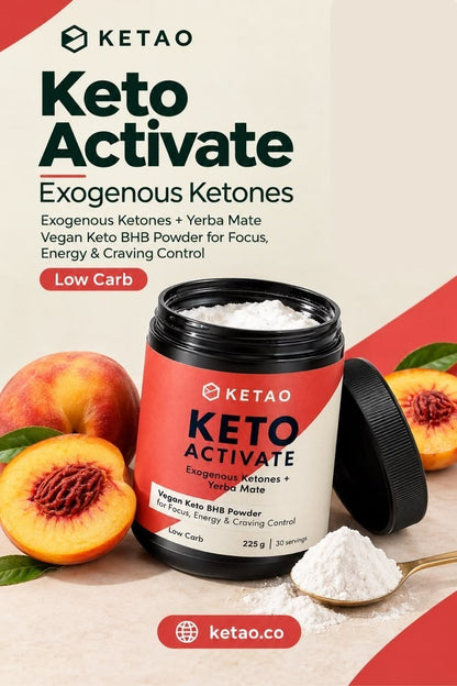 KETAO Keto Activate BHB Powder Peach Mango Energy Focus Prebiotic VEGAN 225g