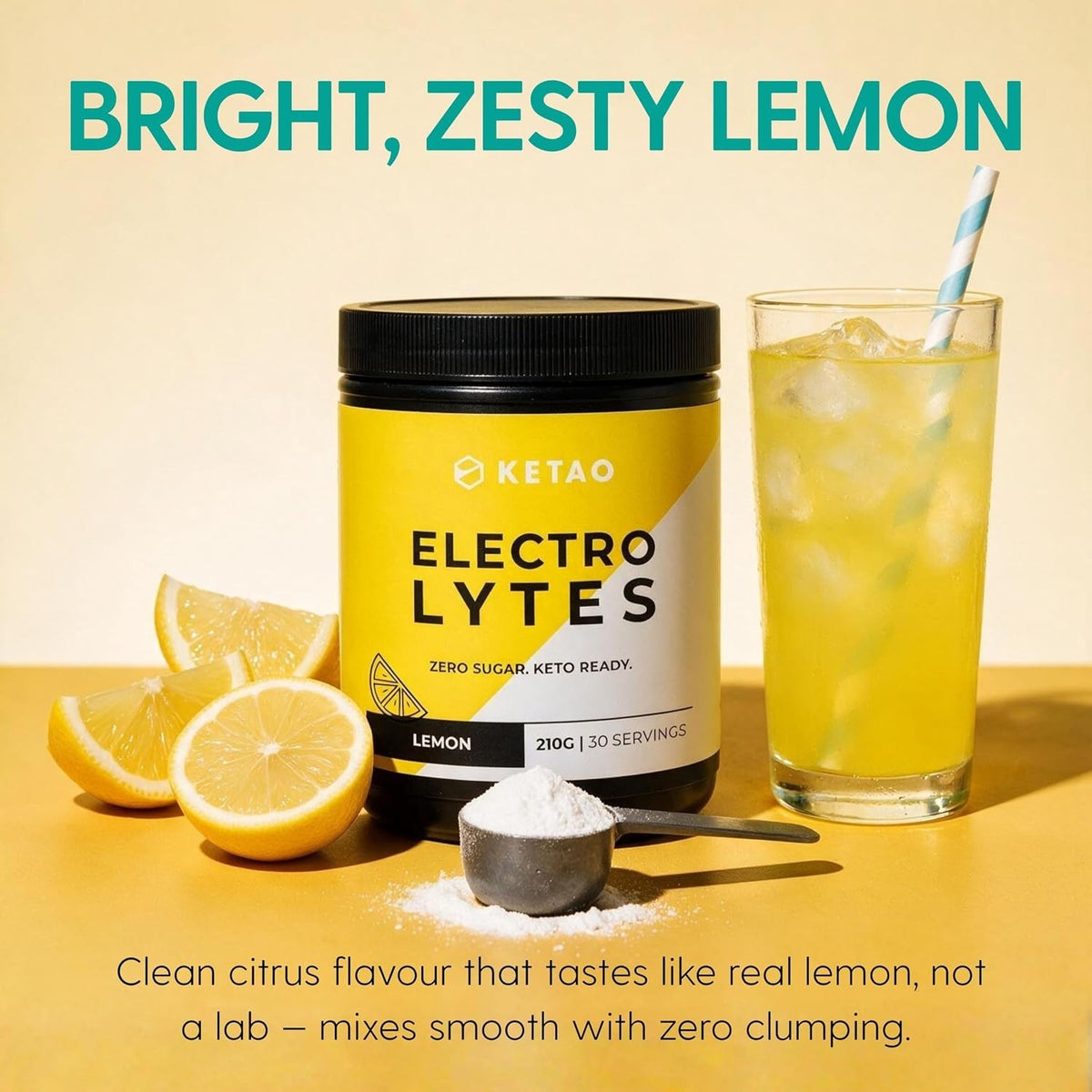 Electrolytes Lemon Hydration Powder Zero Sugar Keto 210g 30 Servings - Ketao