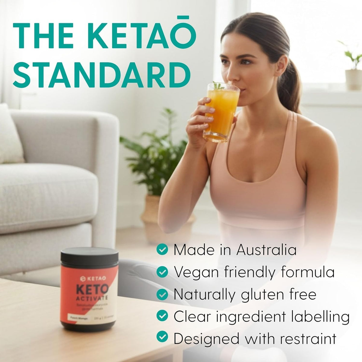 Keto Activate BHB Powder Exogenous Ketones Peach Mango 225g 30 Servings - Ketao