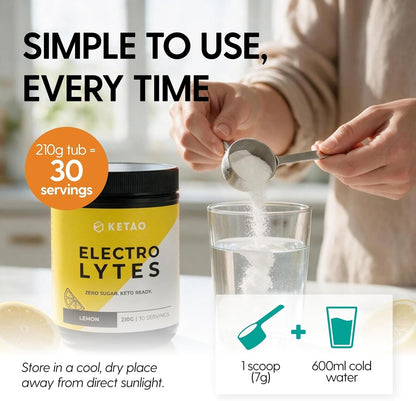 Electrolytes Lemon Hydration Powder Zero Sugar Keto 210g 30 Servings - Ketao