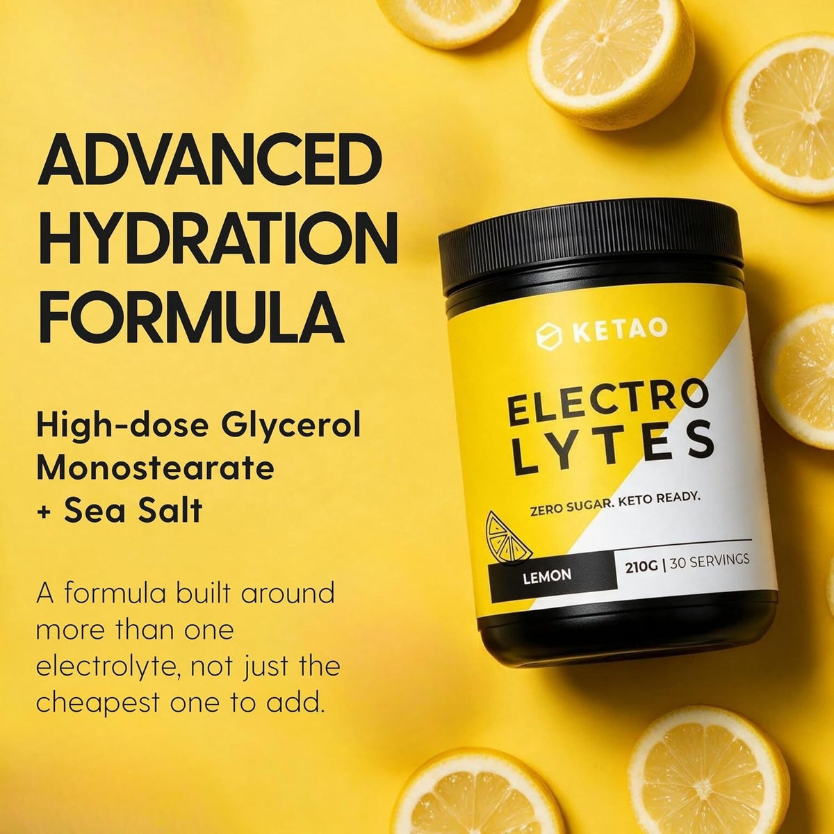 Electrolytes Lemon Hydration Powder Zero Sugar Keto 210g 30 Servings - Ketao