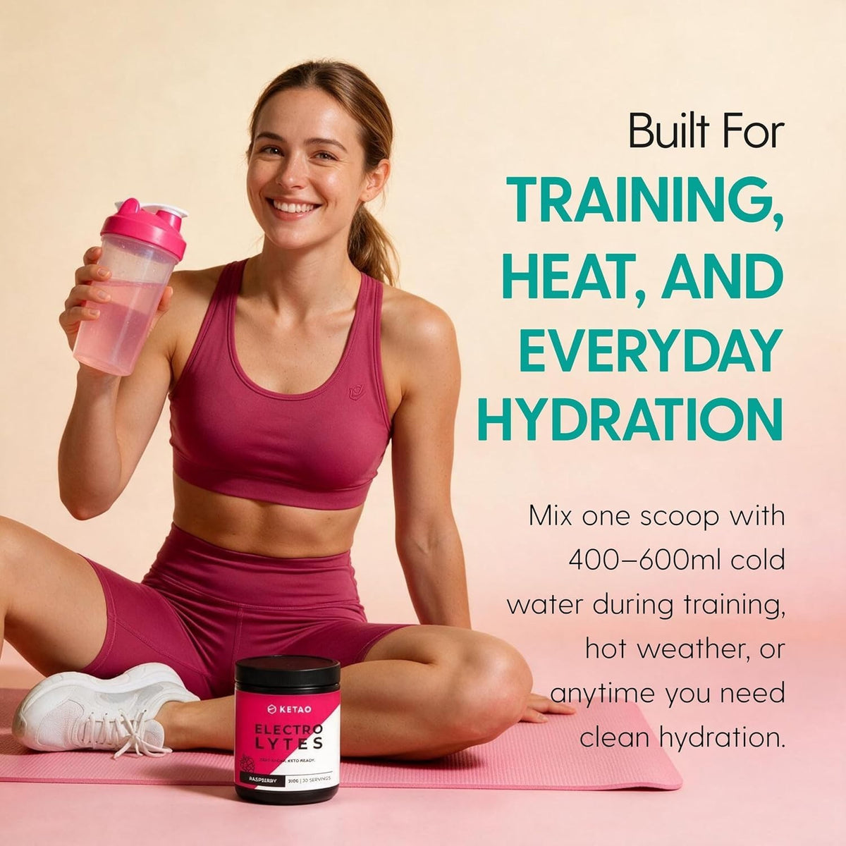 Electro Lytes Raspberry 210g 30 Servings Zero Sugar Keto Hydration - Ketao