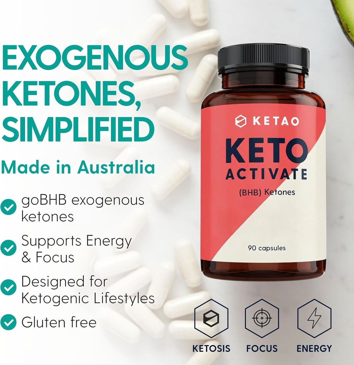 Keto Activate 90 Capsules Exogenous Ketones goBHB Keto Pills Zero Sugar - Ketao