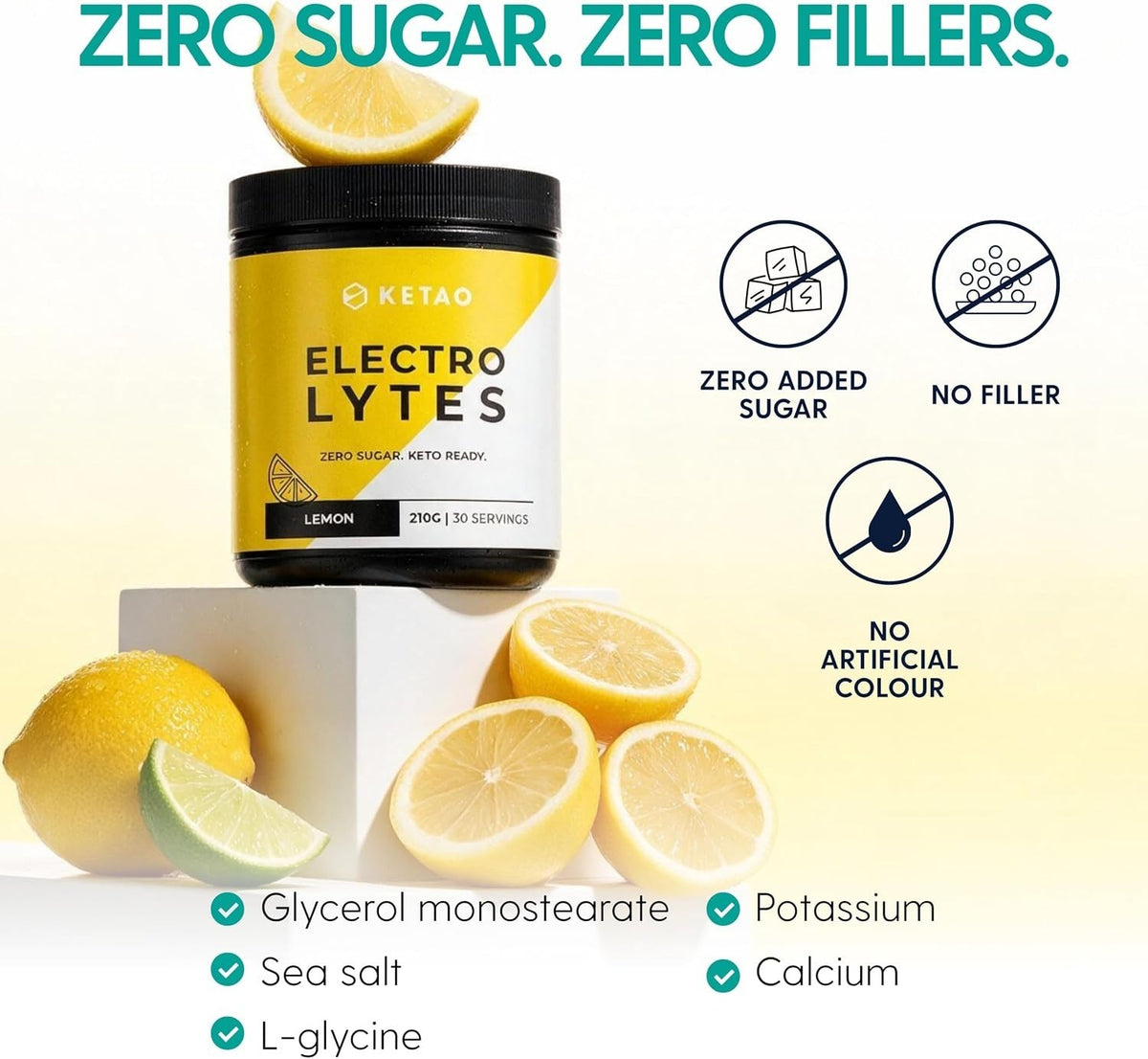 Electrolytes Lemon Hydration Powder Zero Sugar Keto 210g 30 Servings - Ketao