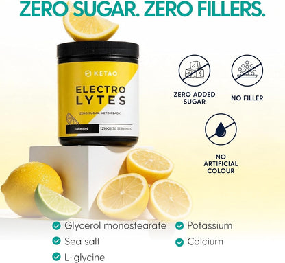 Electrolytes Lemon Hydration Powder Zero Sugar Keto 210g 30 Servings - Ketao
