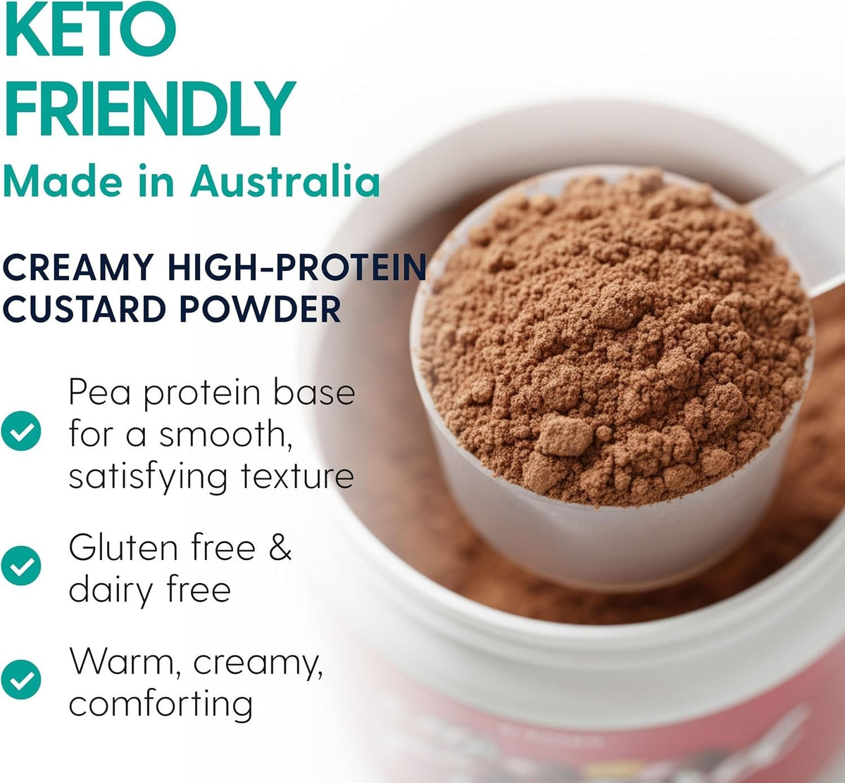 Keto Custard Choc Malt 425g Vegan Pea Protein Low Carb Keto Dessert - Ketao
