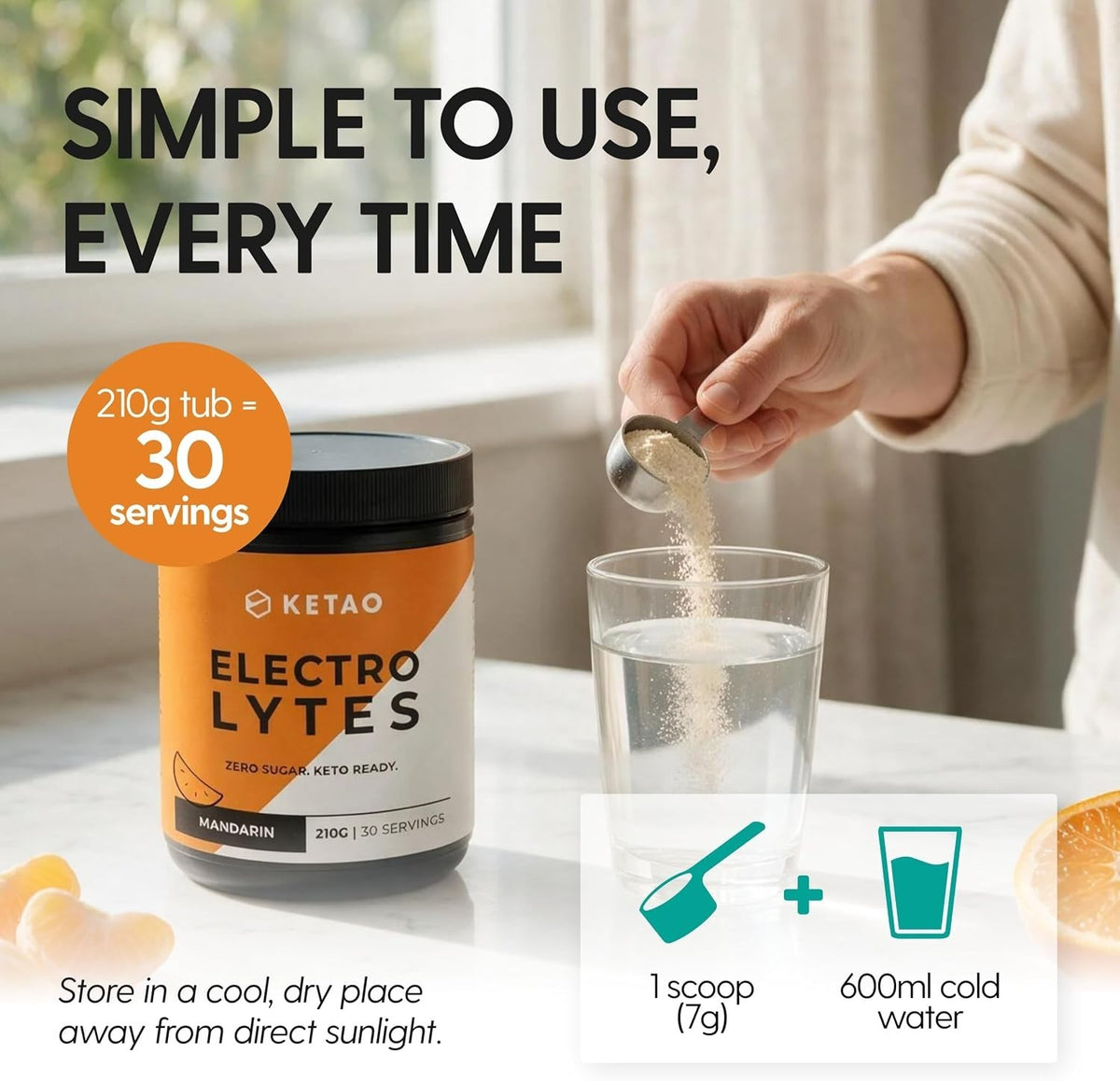 Electrolytes Mandarin Hydration Powder Zero Sugar 210g 30 Servings - Ketao