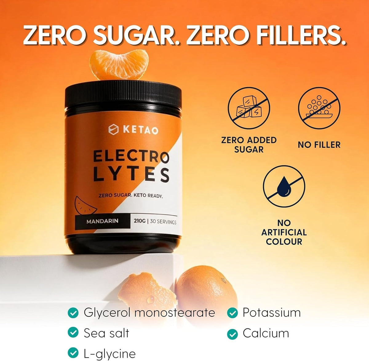 Electrolytes Mandarin Hydration Powder Zero Sugar 210g 30 Servings - Ketao