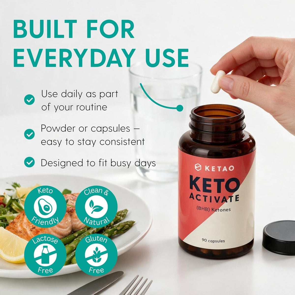 Keto Activate 90 Capsules Exogenous Ketones goBHB Keto Pills Zero Sugar - Ketao