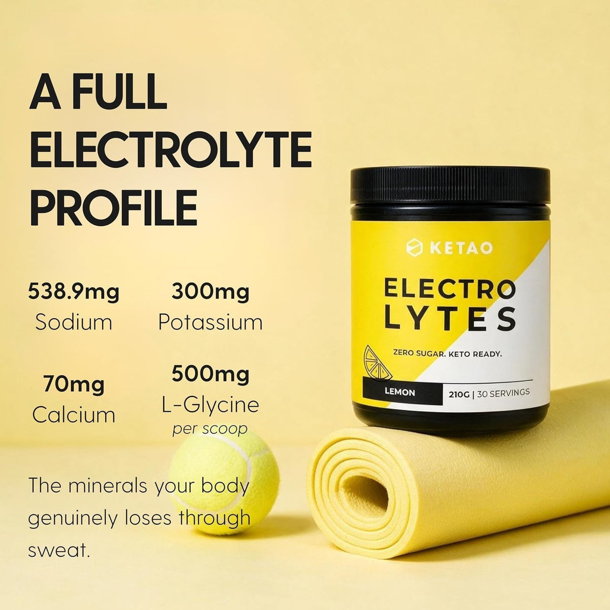 Electrolytes Lemon Hydration Powder Zero Sugar Keto 210g 30 Servings - Ketao