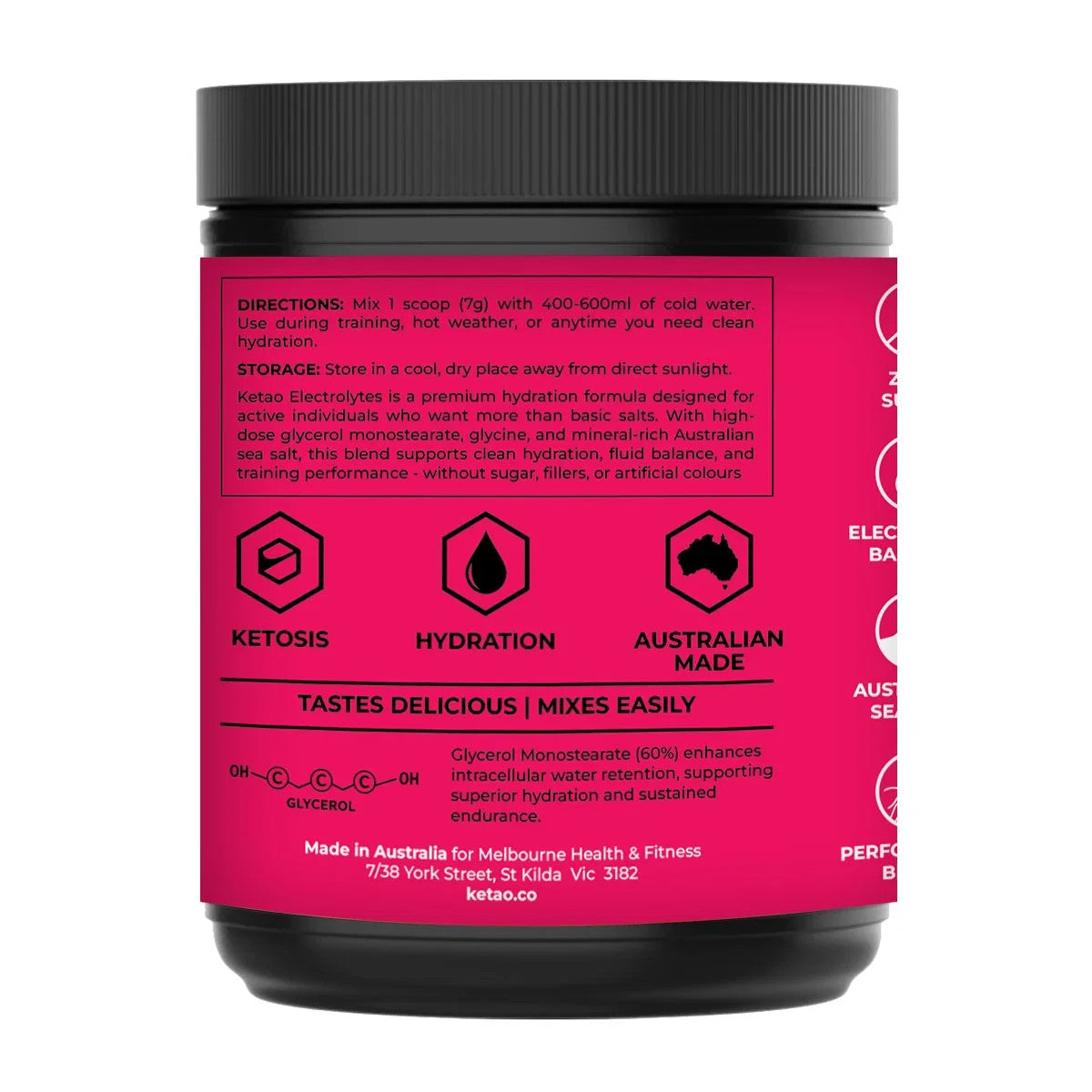 Electro Lytes Raspberry 210g 30 Servings Zero Sugar Keto Hydration - Ketao