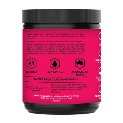 Electro Lytes Raspberry 210g 30 Servings Zero Sugar Keto Hydration - Ketao