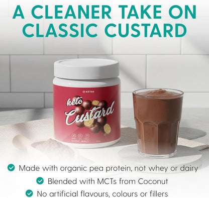 Keto Custard Choc Malt 425g Vegan Pea Protein Low Carb Keto Dessert - Ketao