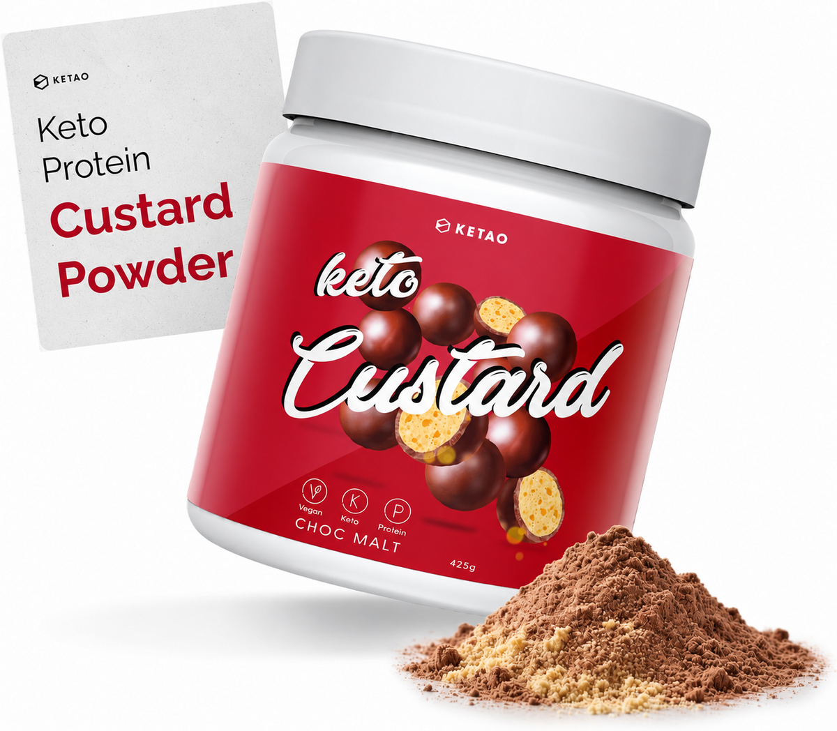 Keto Custard Choc Malt 425g Vegan Pea Protein Low Carb Keto Dessert - Ketao
